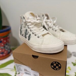 Vans Cream High-Top Sneakers with Green Accents